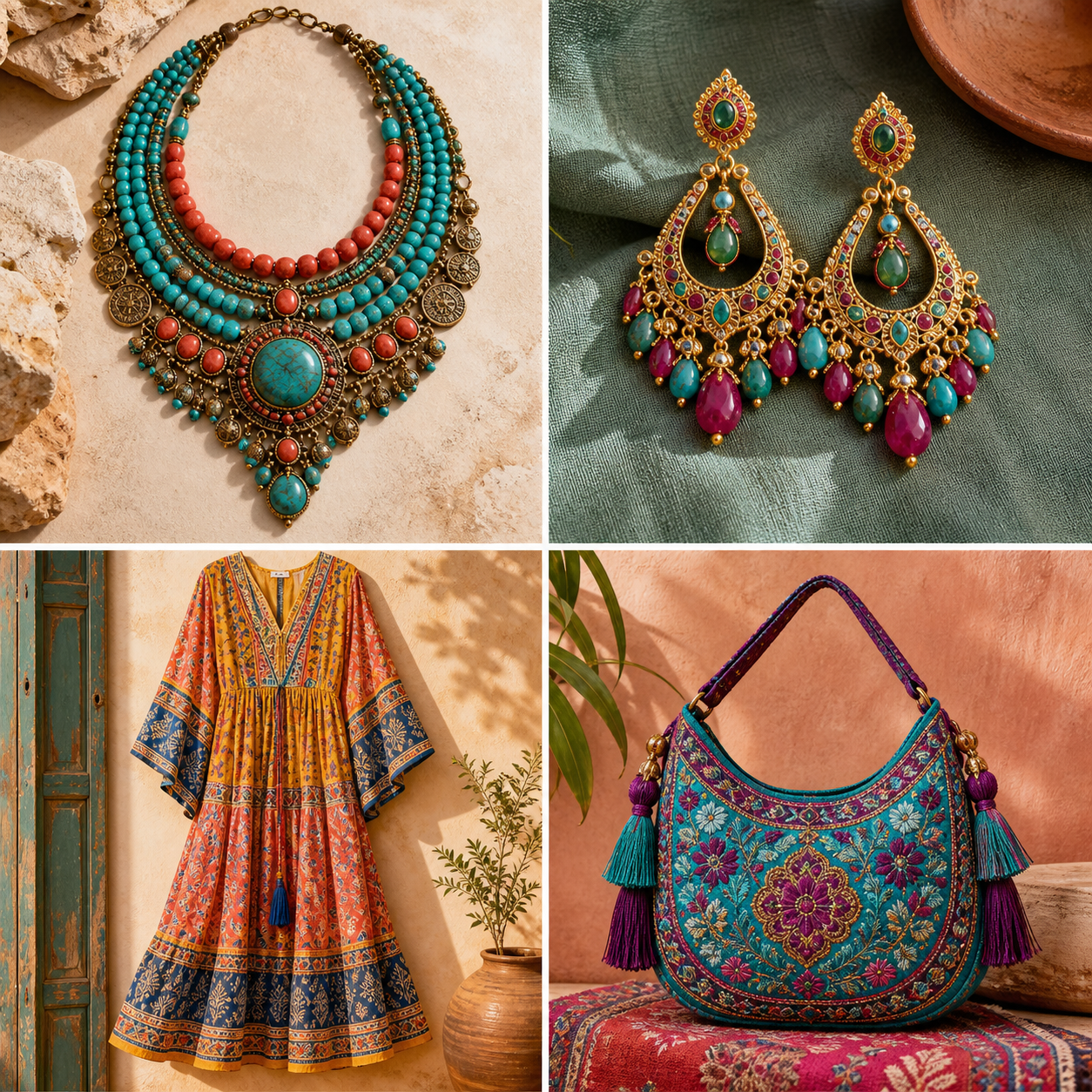 Bolso bordado turquesa y buganvilla